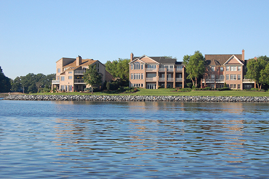 Homes clustered along water