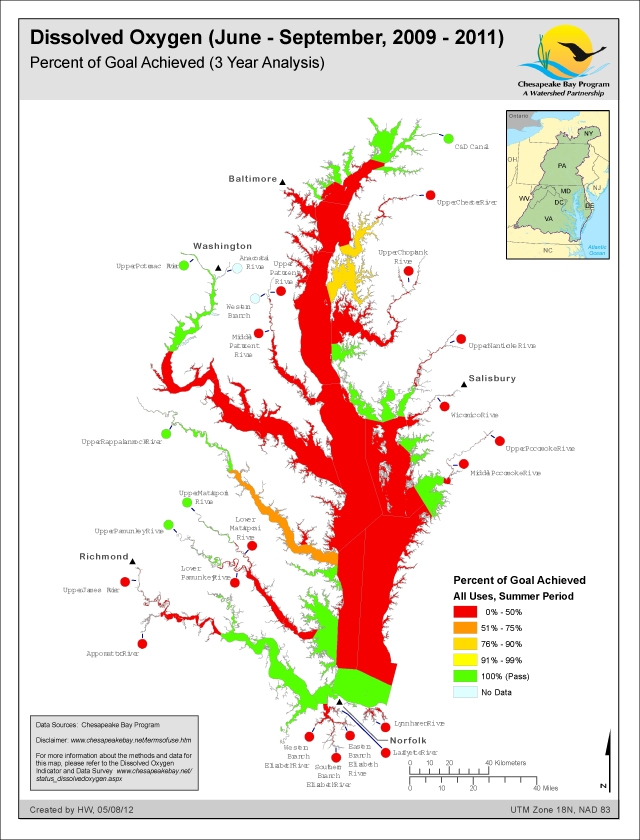 Dissolved Oxygen, Percent Goal Achieved for 2011, 3 YR Analysis