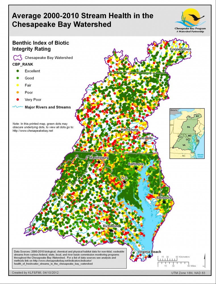 Average 2000-2010 Stream Health in the Chesapeake Bay Watershed