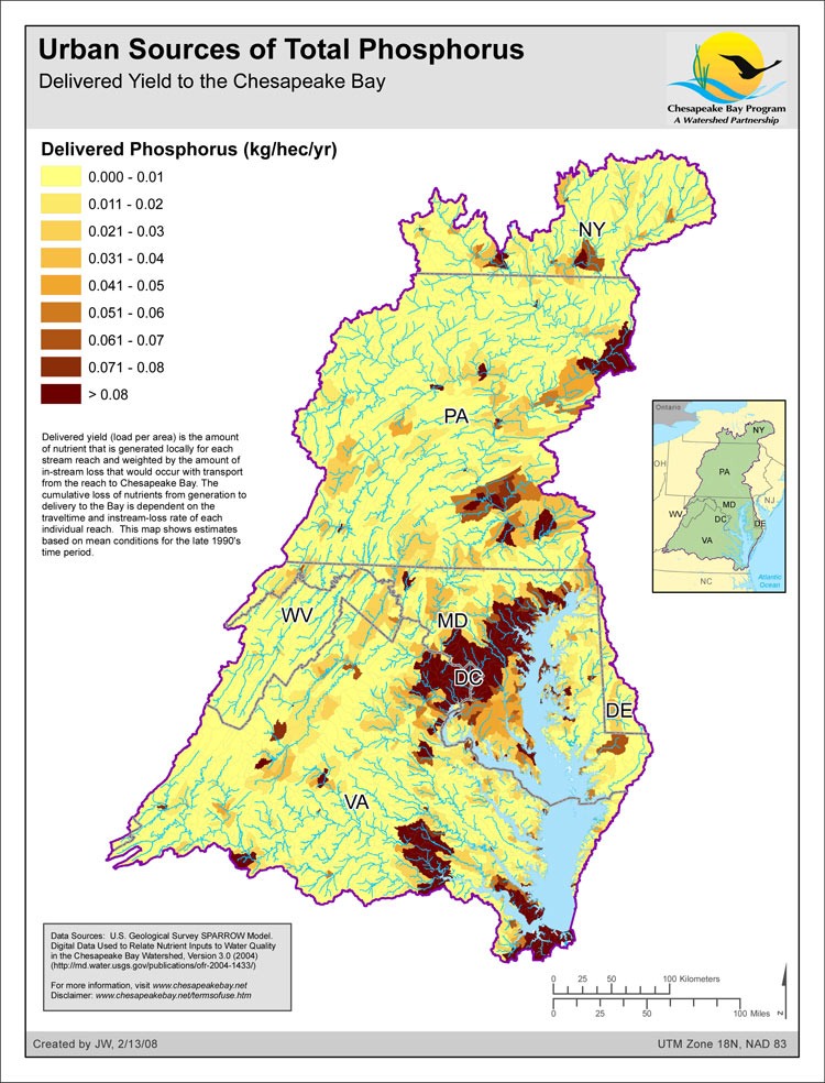 Delivered Yield of Total Phosphorus - Urban Sources
