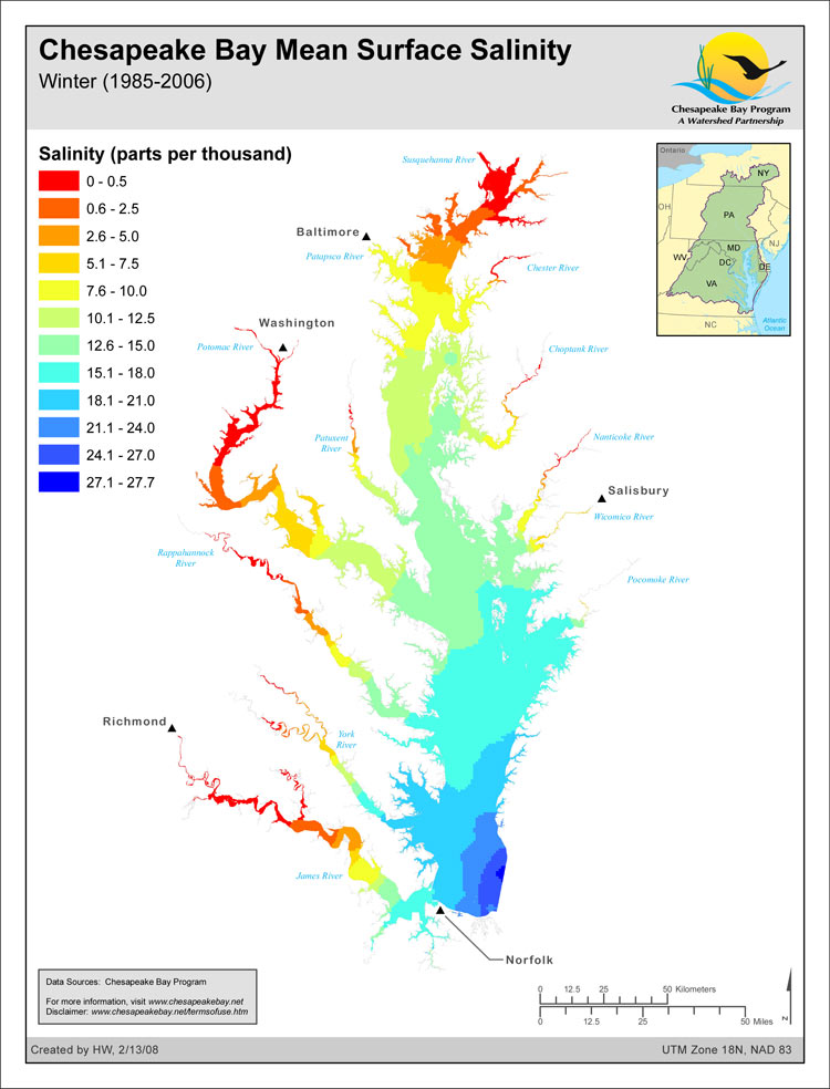 Chesapeake Bay Mean Surface Salinity - Winter (1985-2006)
