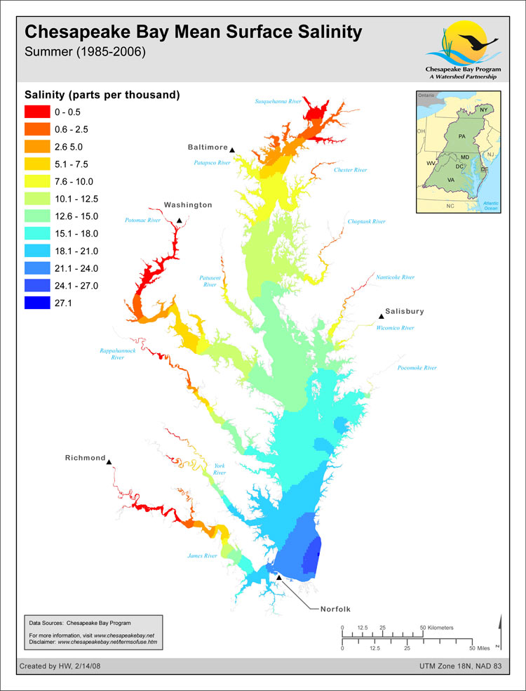 Chesapeake Bay Mean Surface Salinity - Summer (1985-2006)