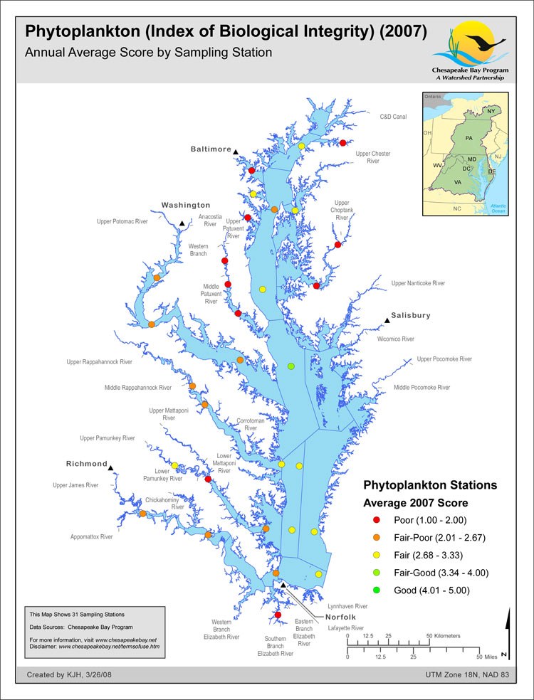Phytoplankton (Index of Biological Integrity) (2007) Annual Average Score by Sampling Station