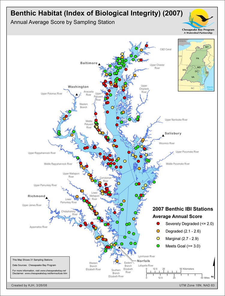 Benthic Habitat (Index of Biological Integrity) (2007) Annual Average Score by Sampling Station