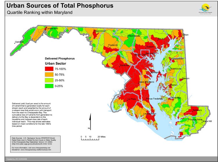 Urban Sources of Total Phosphorus - Quartile Ranking within Maryland