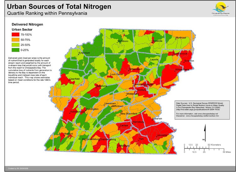 Urban Sources of Total Nitrogen - Quartile Ranking within Pennsylvania