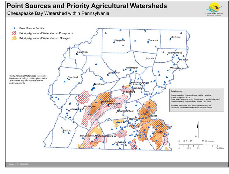 Point Sources and Priority Agricultural Watersheds - Pennsylvania