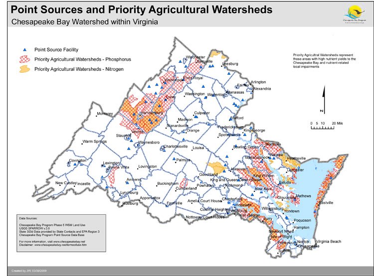 Point Sources and Priority Agricultural Watersheds - Virginia
