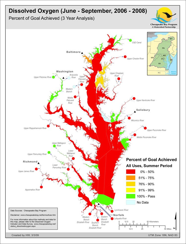 Dissolved Oxygen, Percent Goal Achieved for 2008, 3 YR Analysis