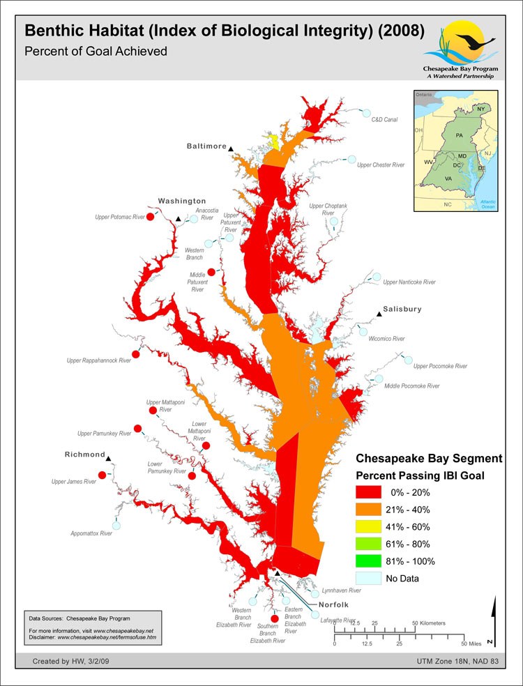 Benthic Habitat (Index of Biological Integrity) (2008) Percent of Goal Achieved