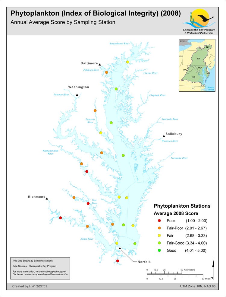 Phytoplankton (Index of Biological Integrity) (2008) Annual Average Score by Sampling Station