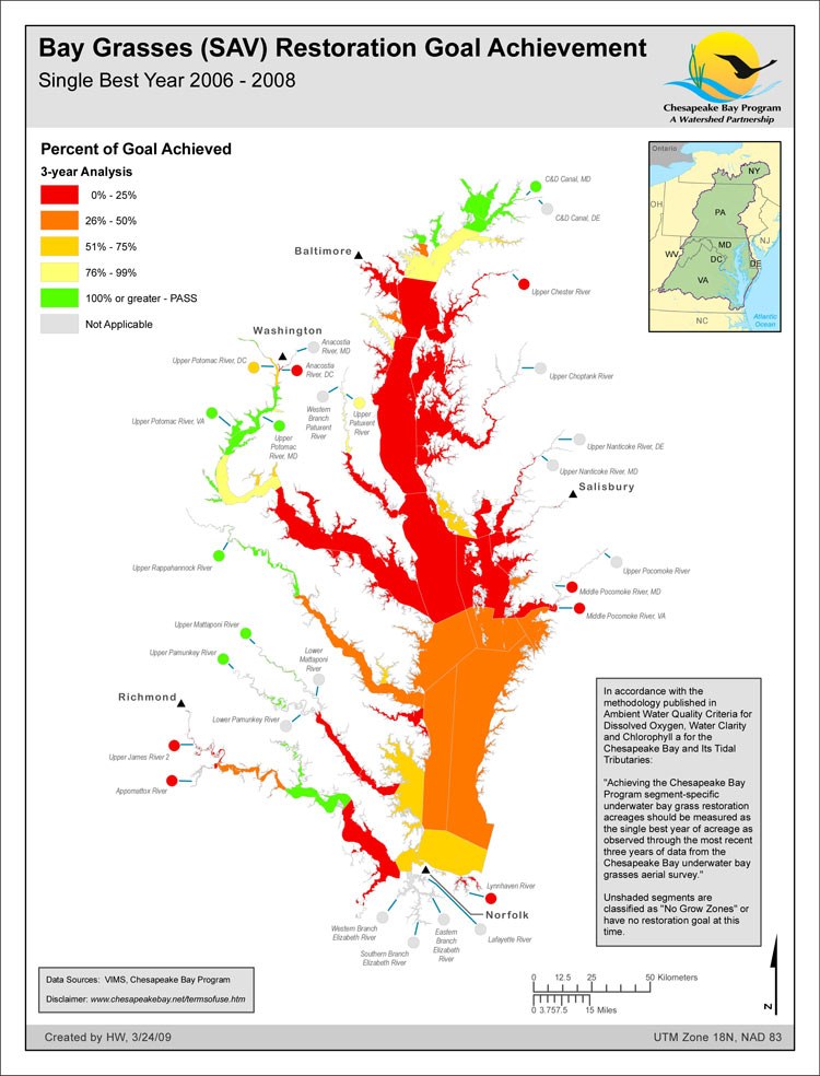 Bay Grasses (SAV) Restoration Goal Achievement: Single Best Year 2006-2008