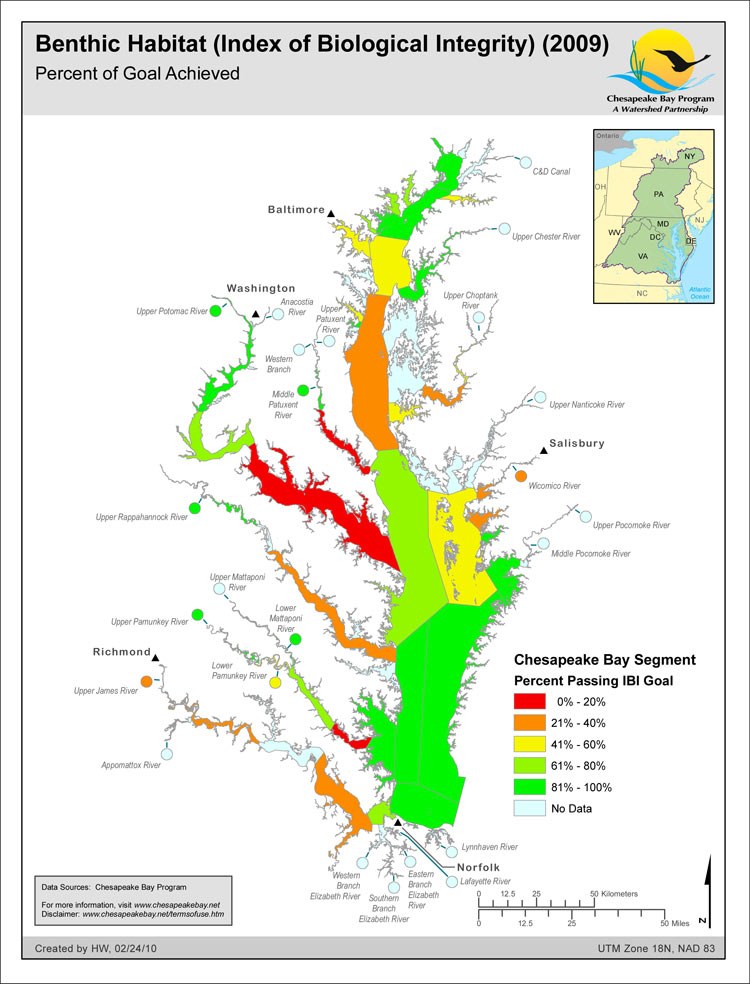 Benthic Habitat (Index of Biological Integrity) (2009) Percent of Goal Achieved