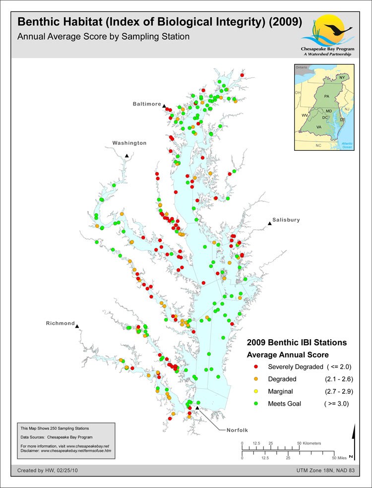 Benthic Habitat (Index of Biological Integrity) (2009) Annual Average Score by Sampling Station
