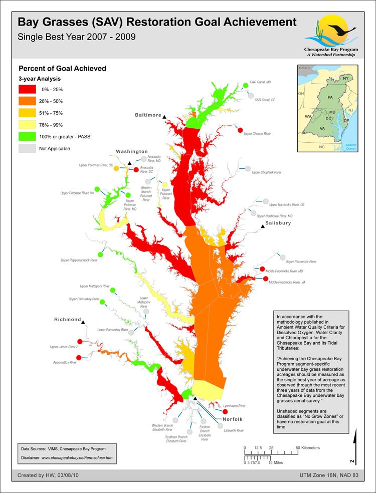 Bay Grasses (SAV) Restoration Goal Achievement: Single Best Year 2007-2009