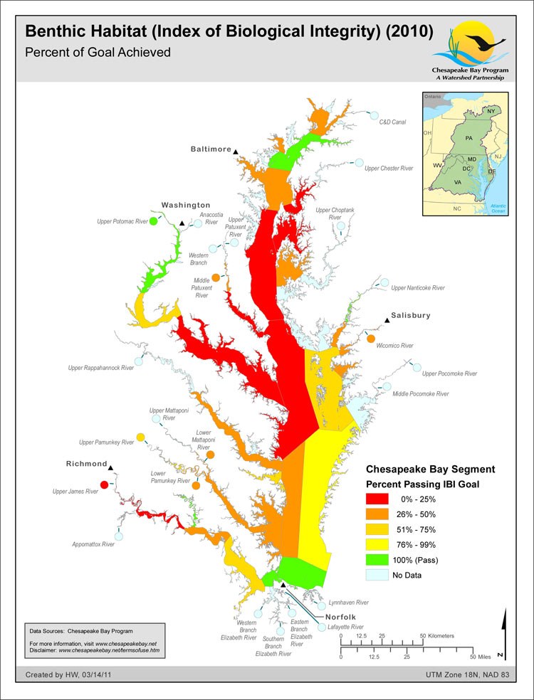 Benthic Habitat (Index of Biological Integrity) (2010) Percent of Goal Achieved