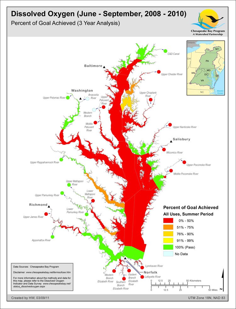 Dissolved Oxygen, Percent Goal Achieved for 2010, 3 YR Analysis