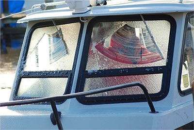 A frosted boat windshield makes it hard to navigate.