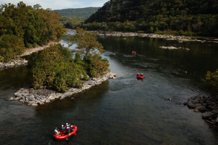 People paddle down the Potomac River at Harpers Ferry.