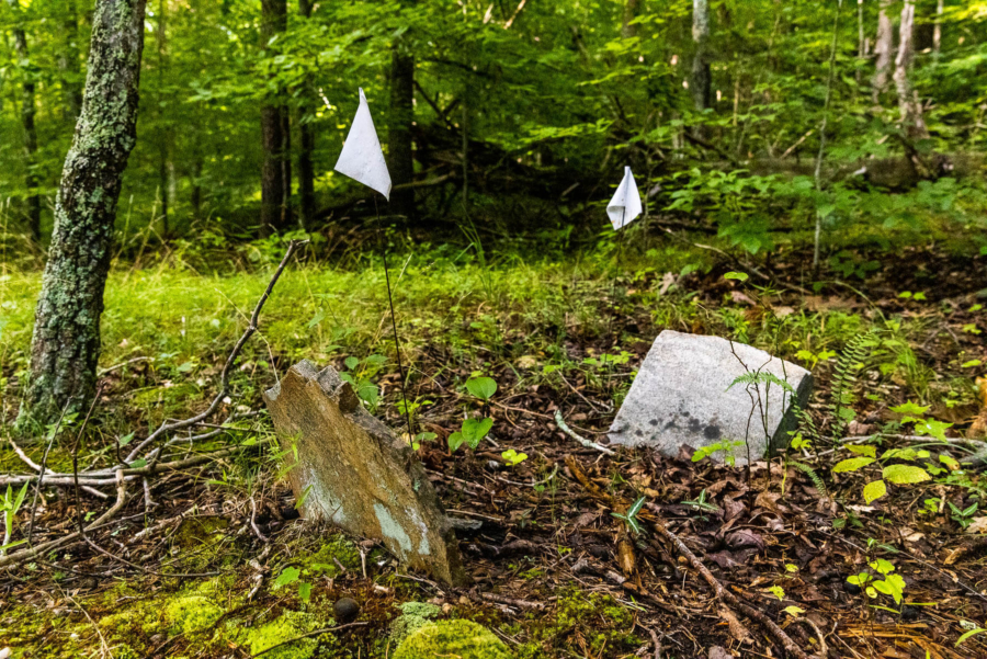 Two unmarked, old grave markers sit atop a hill at Bull Run Mountain Preserve.