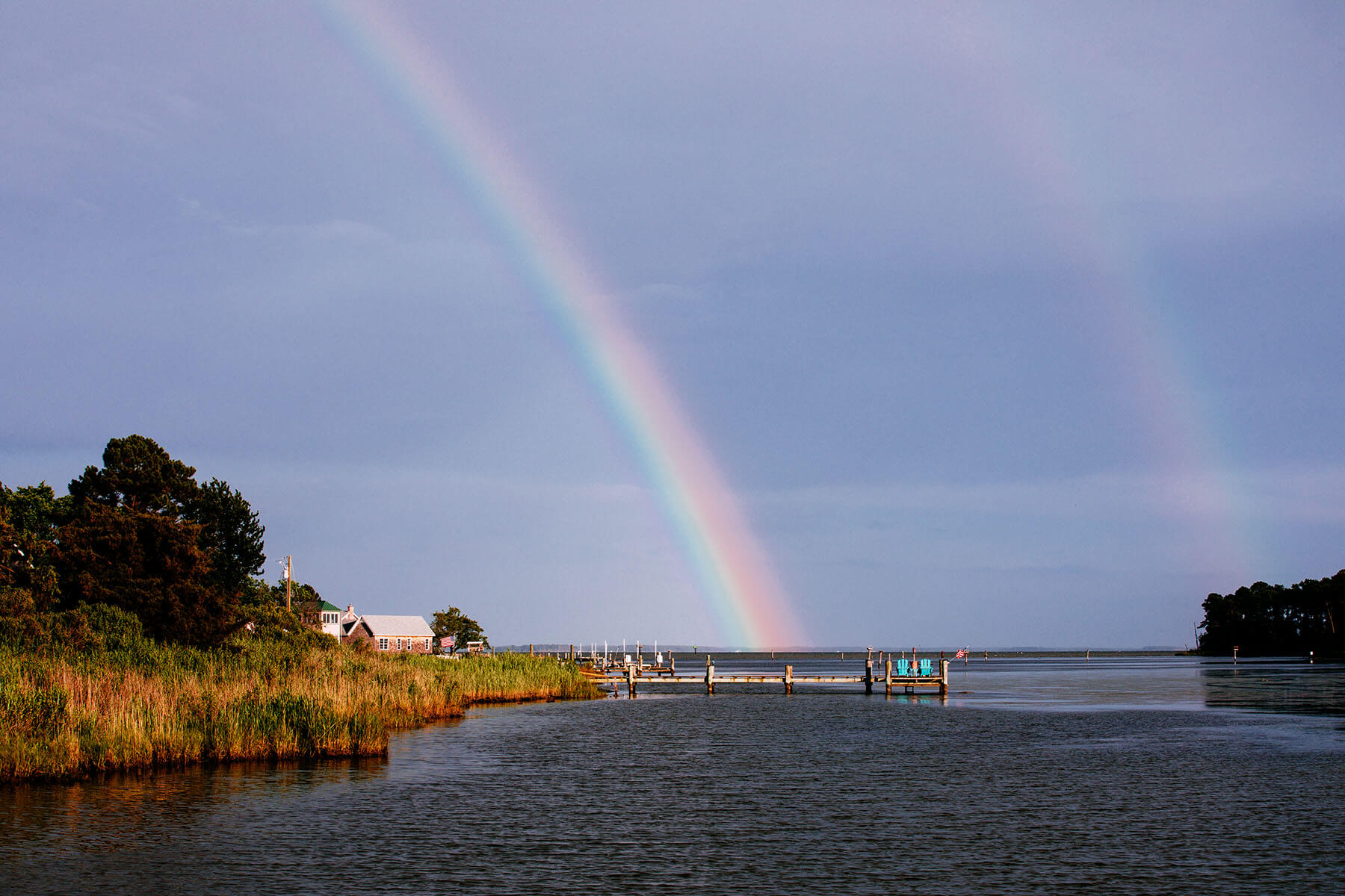 A double rainbow shows over Tilghman Island.