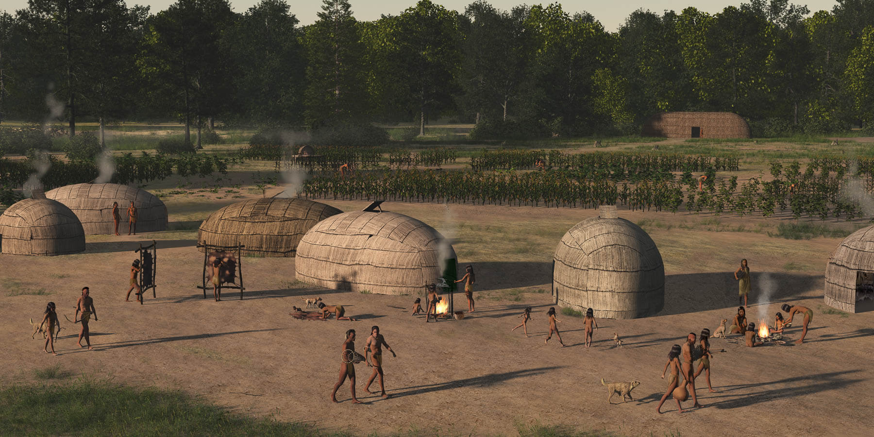 Depiction of a farming community at Werowocomoco.