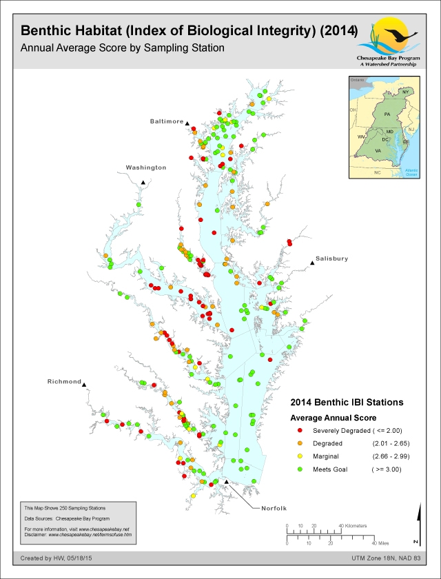 Benthic Habitat (Index of Biological Integrity) (2014) Annual Average Score by Sampling Station