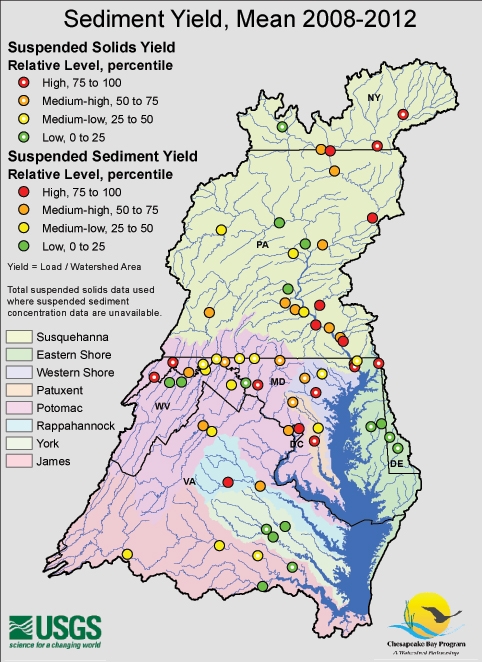 Sediment Yields Measured in Watershed Streams and Rivers, Mean 2008-2012