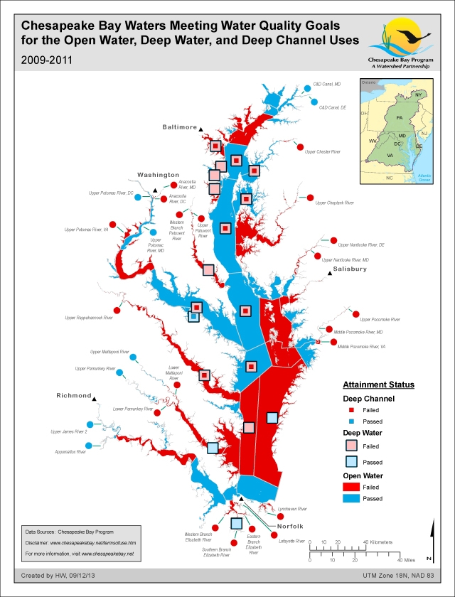 Chesapeake Bay Waters Meeting WQ Goals for Open Water, Deep Water, and Deep Channel Uses 2009-2011