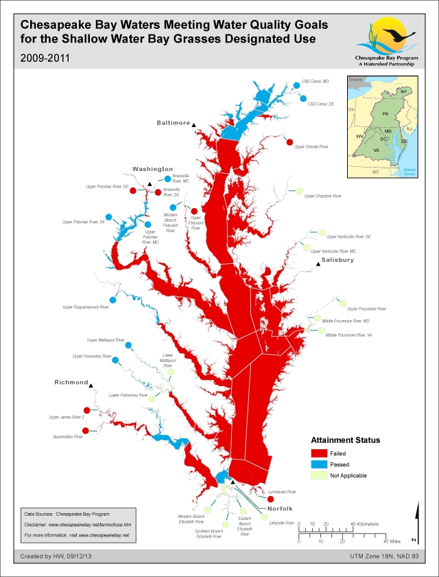 Chesapeake Bay Waters Meeting WQ Goals for the Shallow Water Bay Grasses Designated Use 2009-2011