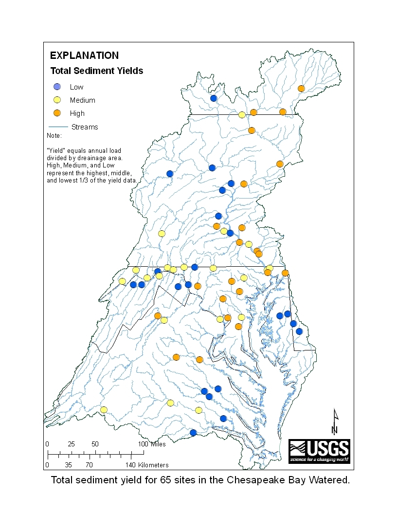 Chesapeake Bay watershed 5 year short-term sediment yields 2007 - 2011