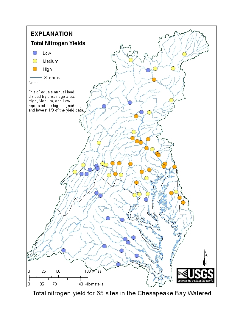 Chesapeake Bay watershed 5 year  short-term nitrogen yields 2007 - 2011