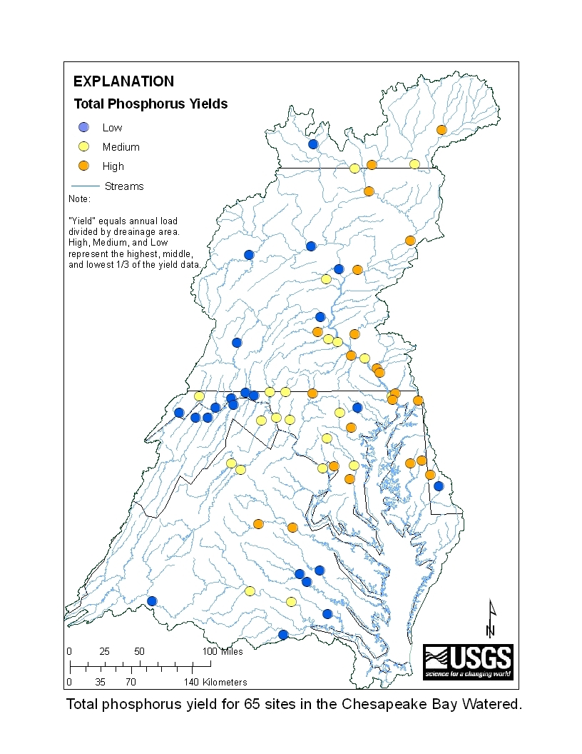 Chesapeake Bay watershed 5 year short-term phosphorus yields 2007 - 2011